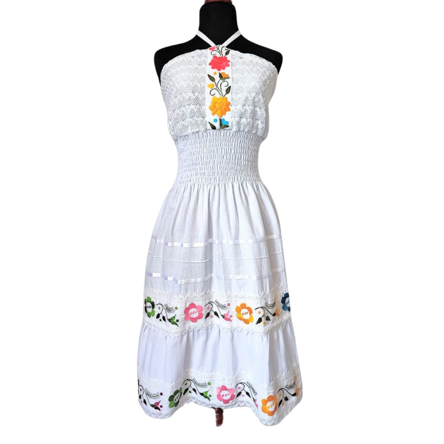 Vestido Halter Bordado Primavera Blanca