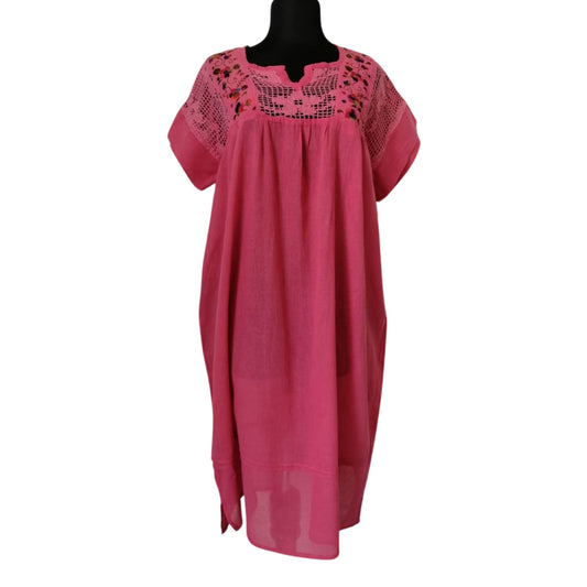 Vestido Bordado Artesanal Rosa Mexicano XL